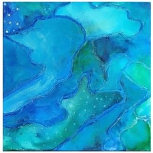 Hand Crafted Green and Blue Abstract Design 12 x 12 Inches Canvas Painting